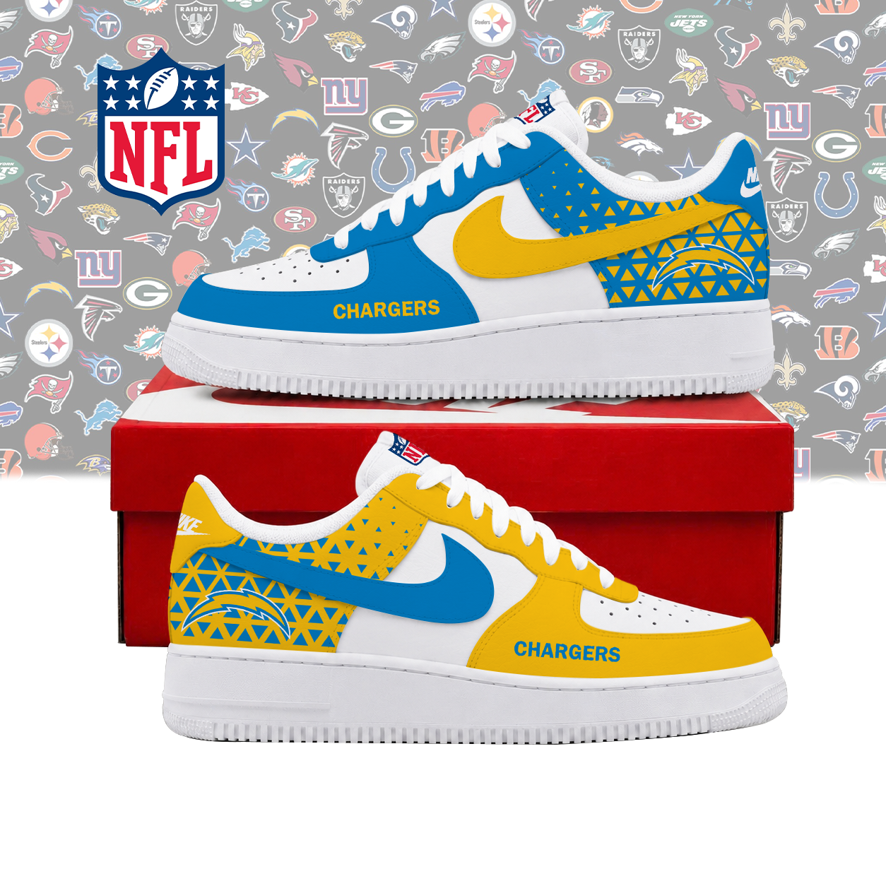 FLASH SALE - NEW CUSTOMIZED NFL09 LAC LOS ANGELES CHARGERS AF1 SHOES