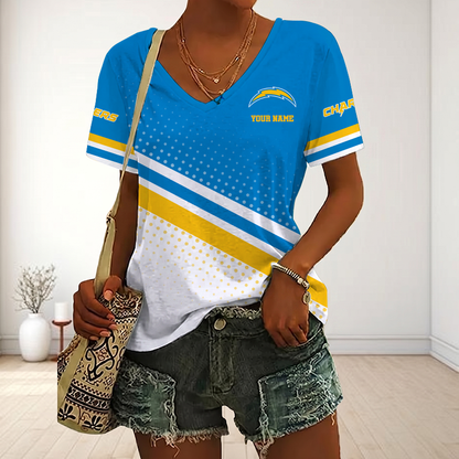 LIMITED EDITION - NEW CUSTOMIZED NFL09 LAC LOS ANGELES CHARGERS V-NECK FEMALE SHIRT