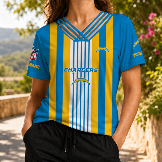 VIRAL EDITION - NEW CUSTOMIZED NFL09 LAC LOS ANGELES CHARGERS V-NECK SHIRT