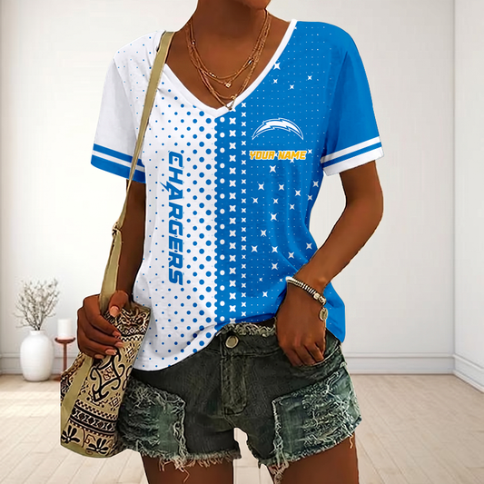 LIMITED EDITION - NEW CUSTOMIZED NFL09 LAC LOS ANGELES CHARGERS V-NECK FEMALE SHIRT