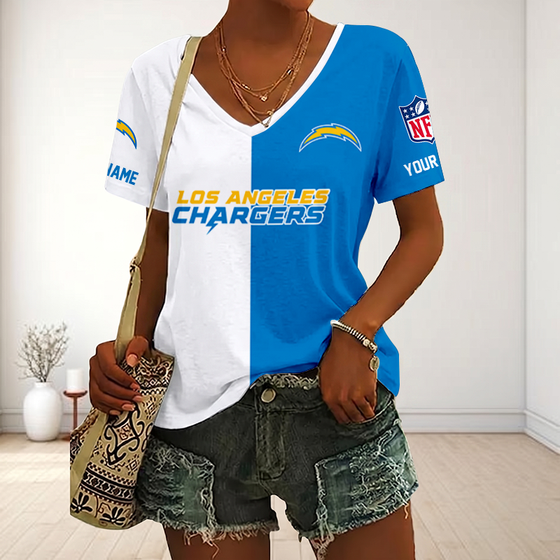 LIMITED EDITION - NEW CUSTOMIZED NFL09 LAC LOS ANGELES CHARGERS V-NECK FEMALE SHIRT