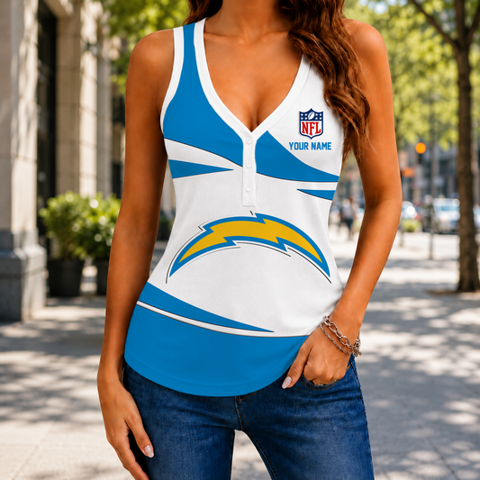 VIRAL EDITION - NEW CUSTOMIZED NFL09 LAC LOS ANGELES CHARGERS WOMEN'S V-NECK TANK TOP