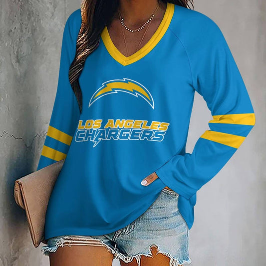 MEGA SALE - NEW CUSTOMIZED NFL09 LAC LOS ANGELES CHARGERS WOMEN'S V-NECK LONG SLEEVED SHIRT