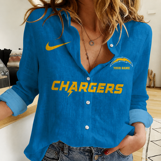 LIMITED EDITION - NEW CUSTOMIZED NFL09 LAC LOS ANGELES CHARGERS WOMEN CASUAL SHIRT