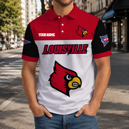 FINAL SALE - NEW CUSTOMIZED NCAA FBS10 ULC LOUISVILLE CARDINALS POLO SHIRT, ZIP POLO SHIRT & T-SHIRTS