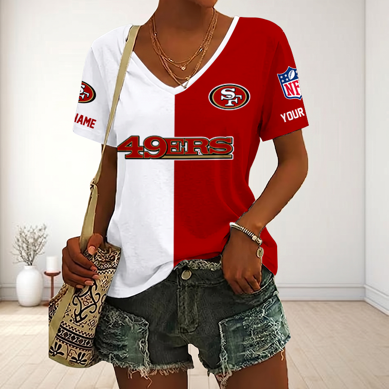 LIMITED EDITION - NEW CUSTOMIZED NFL11 SF49 SAN FRANCISCO 49ERS V-NECK FEMALE SHIRT