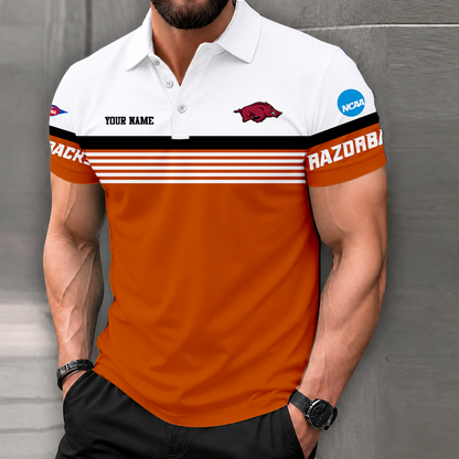 FLASH SALE - NEW CUSTOMIZED NCAA FBS12 AKR ARKANSAS RAZORBACKS POLO SHIRT