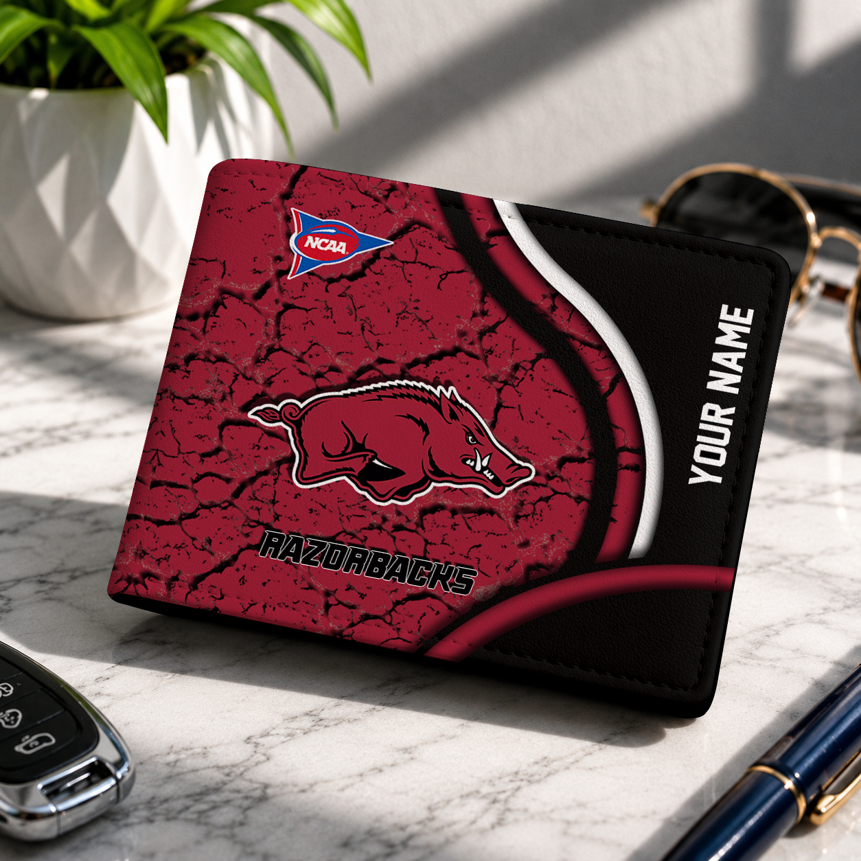 MEGA SALE - NEW CUSTOMIZED NCAA FBS12 AKR ARKANSAS RAZORBACKS LEATHER WALLET