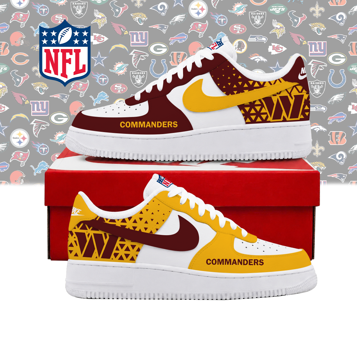 FLASH SALE - NEW CUSTOMIZED NFL12 WTC WASHINGTON COMMANDERS AF1 SHOES