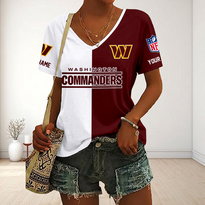 LIMITED EDITION - NEW CUSTOMIZED NFL12 WTC WASHINGTON COMMANDERS V-NECK FEMALE SHIRT