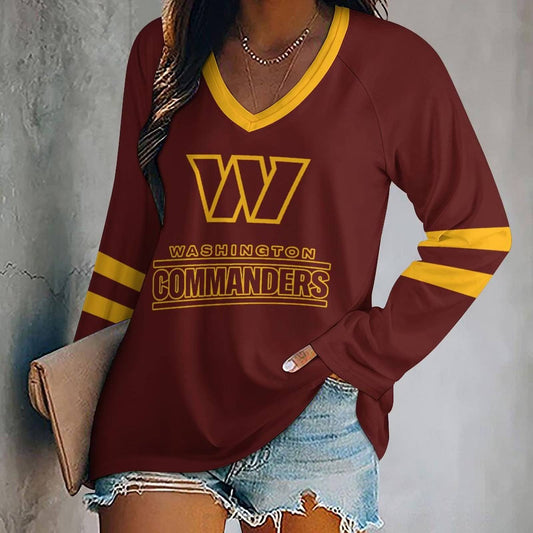 MEGA SALE - NEW CUSTOMIZED NFL12 WTC WASHINGTON COMMANDERS WOMEN'S V-NECK LONG SLEEVED SHIRT
