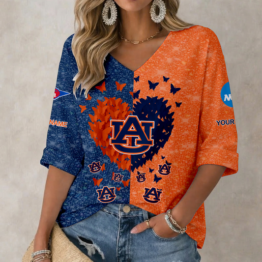 LIMITED DROP - NEW CUSTOMIZED | NCAA FBS13 ABT AB TIGERS WOMEN'S HEART V-NECK LONG SLEEVE SHIRT