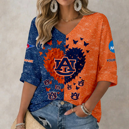 LIMITED DROP - NEW CUSTOMIZED | NCAA FBS13 ABT AB TIGERS WOMEN'S HEART V-NECK LONG SLEEVE SHIRT