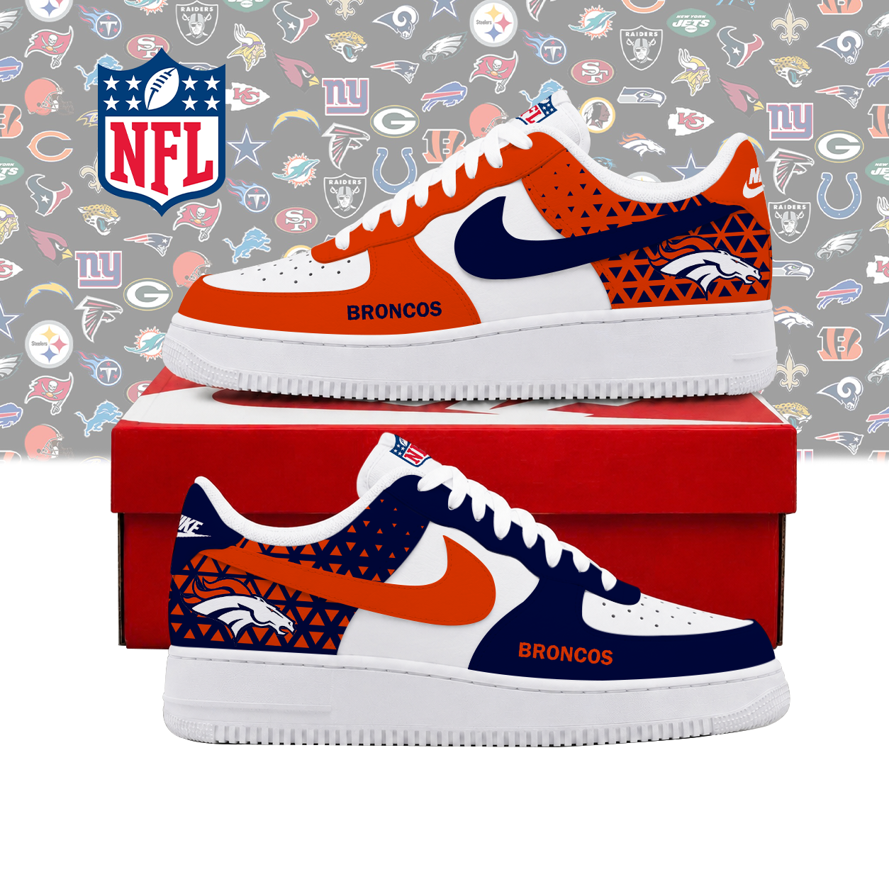 FLASH SALE - NEW CUSTOMIZED NFL13 DVB DENVER BRONCOS AF1 SHOES