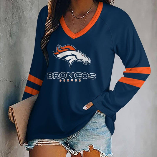 MEGA SALE - NEW CUSTOMIZED NFL13 DVB DENVER BRONCOS WOMEN'S V-NECK LONG SLEEVED SHIRT