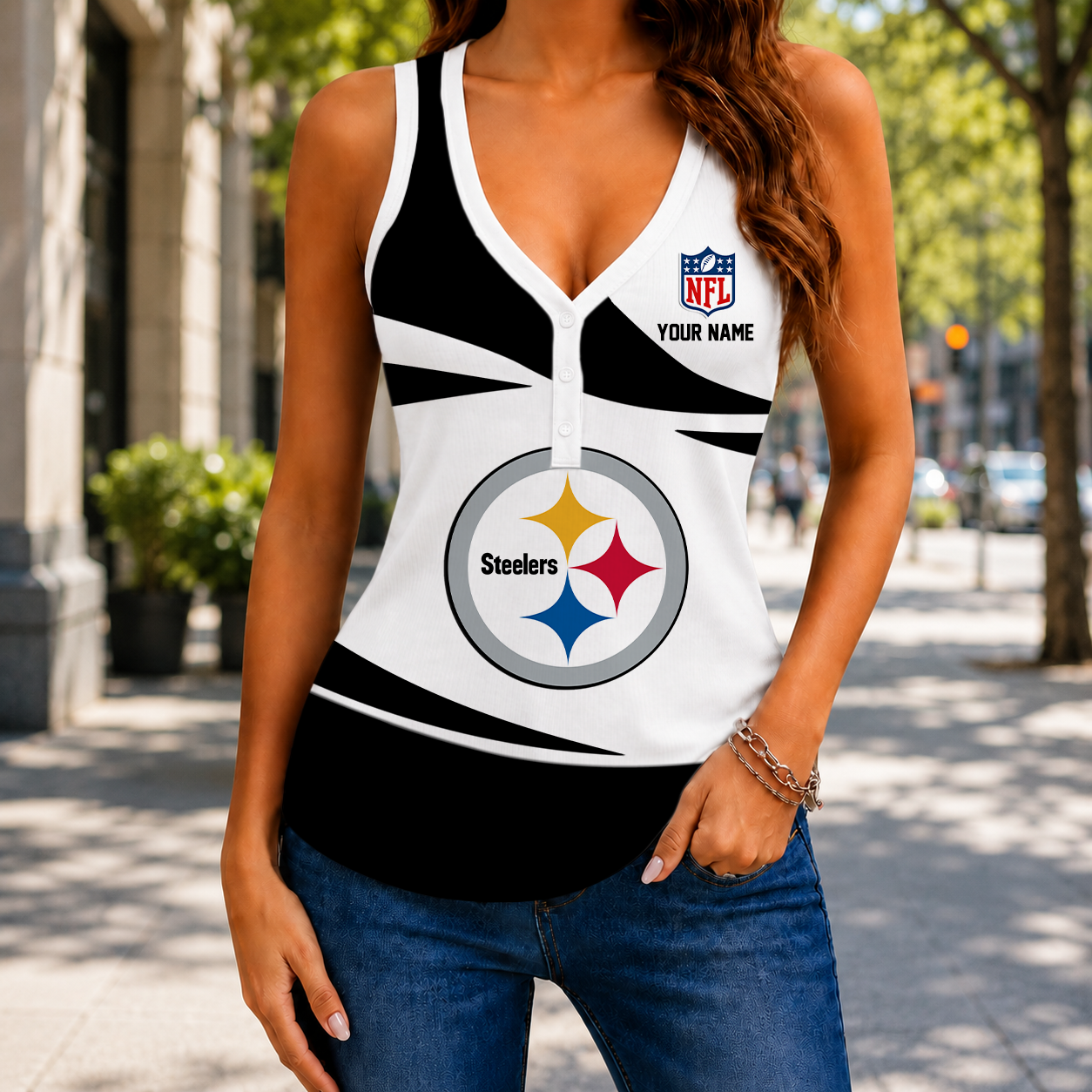 VIRAL EDITION - NEW CUSTOMIZED NFL14 PSB PITTSBURGH STEELERS WOMEN'S V-NECK TANK TOP