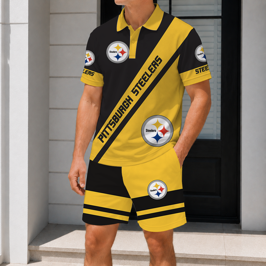 LIMITED EDITION - NEW CUSTOMIZED NFL14 PSB PITTSBURGH STEELERS POLO SHIRT & SHORT PANTS SET