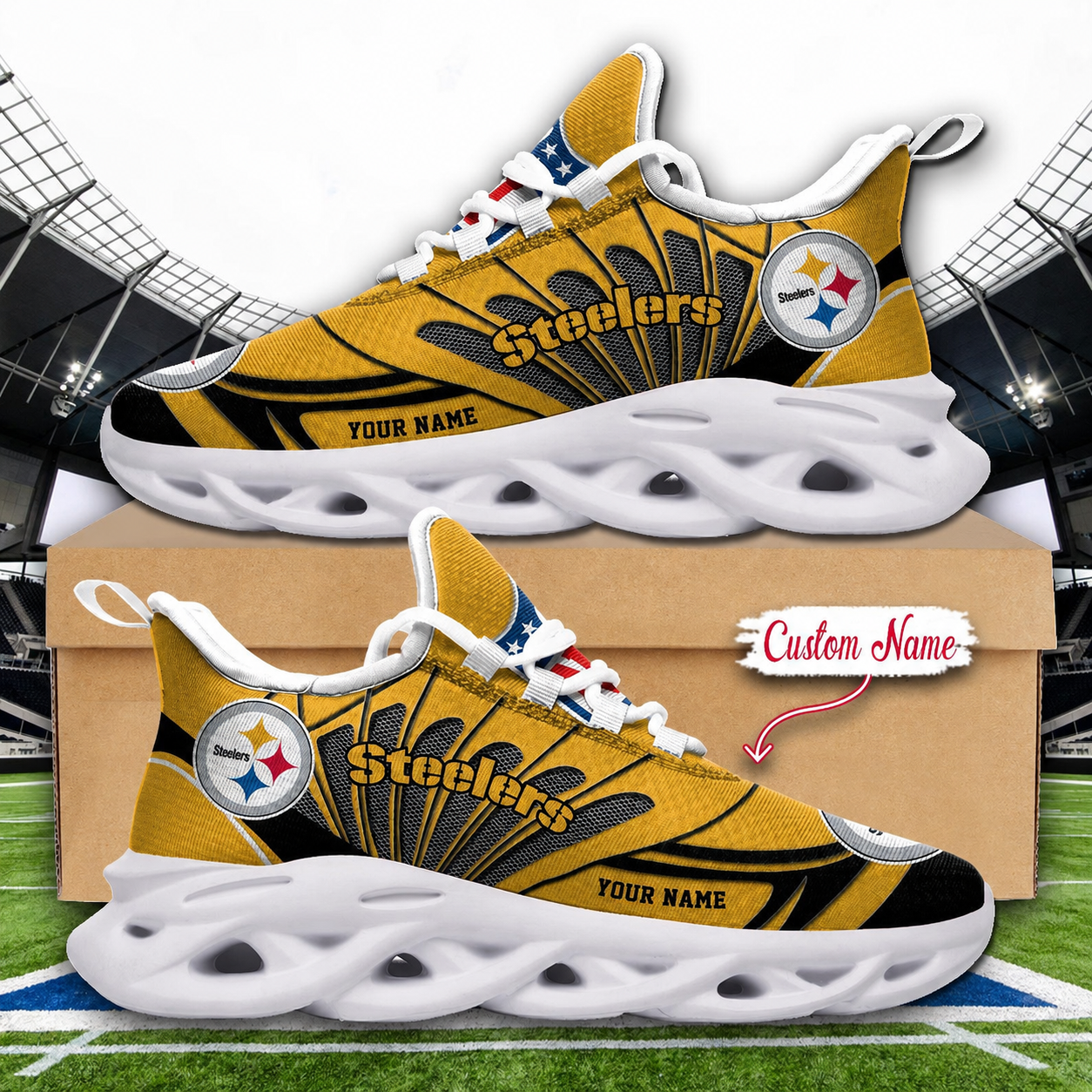 LIMITED EDITION - NEW CUSTOMIZED NFL14 PSB PITTSBURGH STEELERS UNISEX MAX SOUL SHOES