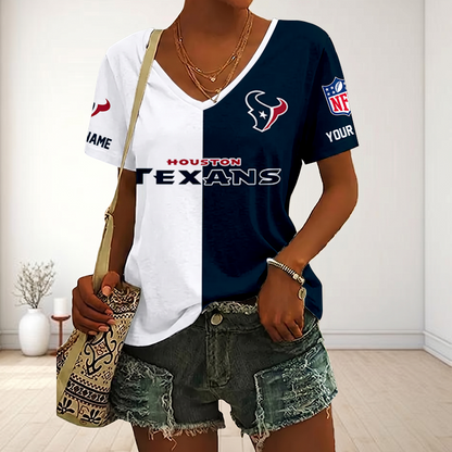 LIMITED EDITION - NEW CUSTOMIZED NFL15 HTT HOUSTON TEXANS V-NECK FEMALE SHIRT
