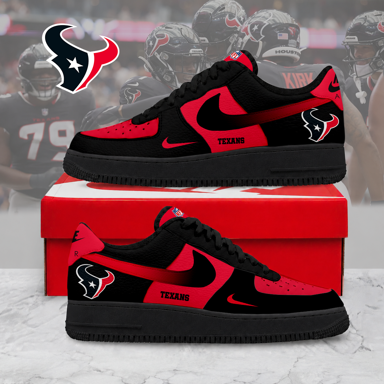 LIMITED EDITION - NEW CUSTOMIZED NFL15 HTT HT TEXANS AF1 SNEAKERS