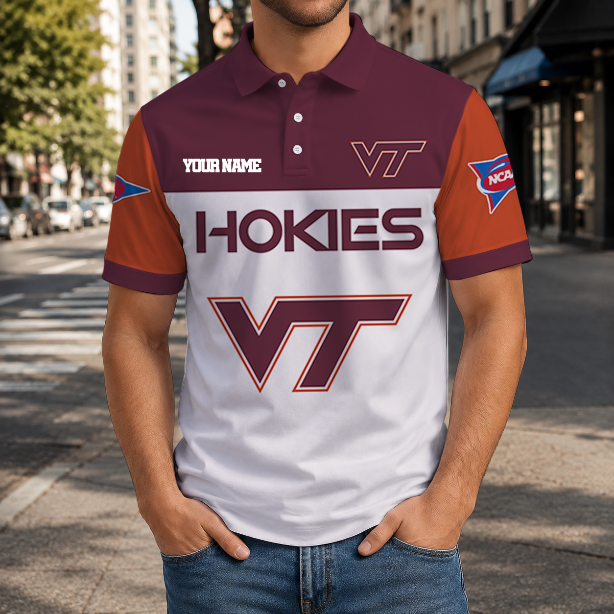 FINAL SALE - NEW CUSTOMIZED NCAA FBS15 VTH VIRGINIA TECH HOKIES POLO SHIRT, ZIP POLO SHIRT & T-SHIRTS