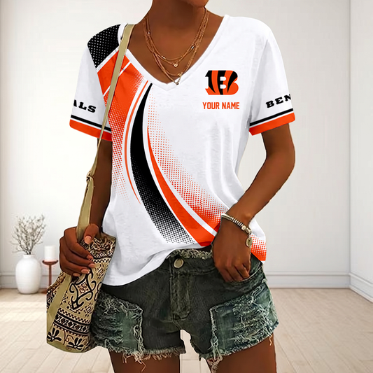LIMITED EDITION - NEW CUSTOMIZED NFL16 CCB CINCINNATI BENGALS V-NECK FEMALE SHIRT