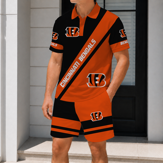 LIMITED EDITION - NEW CUSTOMIZED NFL16 CCB CINCINNATI BENGALS POLO SHIRT & SHORT PANTS SET
