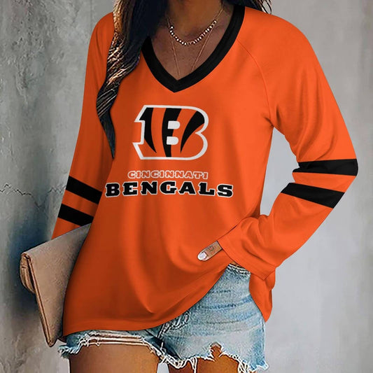 MEGA SALE - NEW CUSTOMIZED NFL16 CCB CINCINNATI BENGALS WOMEN'S V-NECK LONG SLEEVED SHIRT