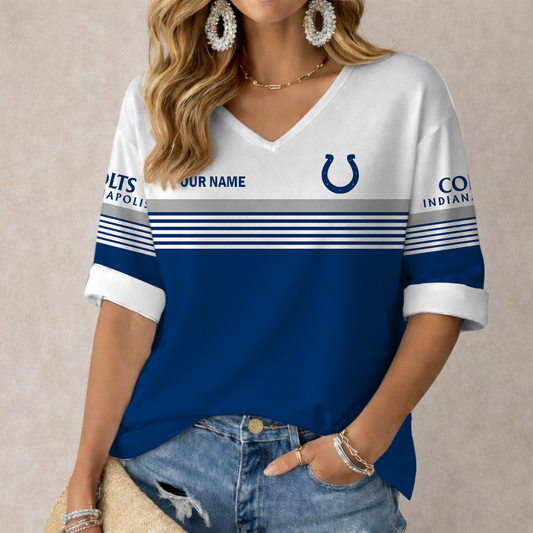 VIRAL EDITION - NEW CUSTOMIZED NFL17 IDC INDIANAPOLIS COLTS WOMEN'S HEART V-NECK LONG SLEEVE SHIRT