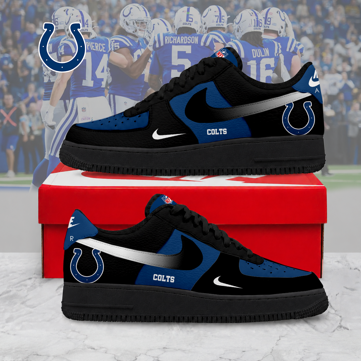 LIMITED EDITION - NEW CUSTOMIZED NFL17 IDC ID COLTS AF1 SNEAKERS
