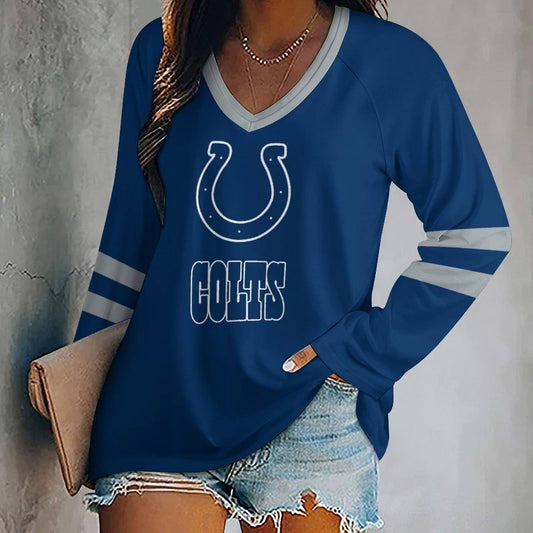 MEGA SALE - NEW CUSTOMIZED NFL17 IDC INDIANAPOLIS COLTS WOMEN'S V-NECK LONG SLEEVED SHIRT