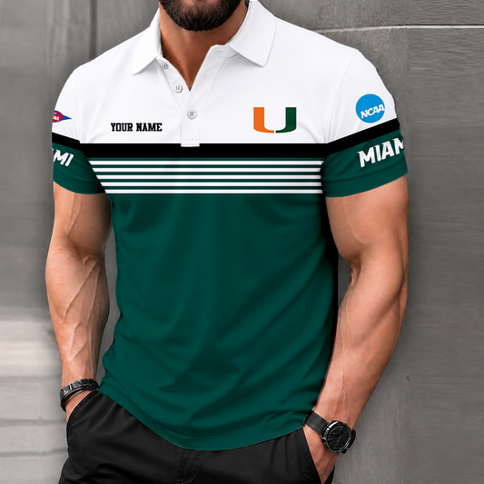 FLASH SALE - NEW CUSTOMIZED NCAA FBS17 MIH MIAMI HURRICANES POLO SHIRT