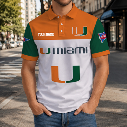 FINAL SALE - NEW CUSTOMIZED NCAA FBS17 MIH MIAMI HURRICANES POLO SHIRT, ZIP POLO SHIRT & T-SHIRTS