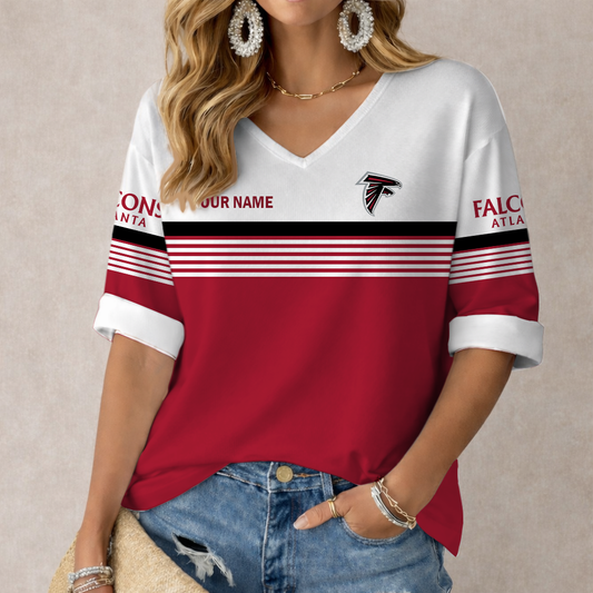 VIRAL EDITION - NEW CUSTOMIZED NFL18 ATF ATLANTA FALCONS WOMEN'S HEART V-NECK LONG SLEEVE SHIRT