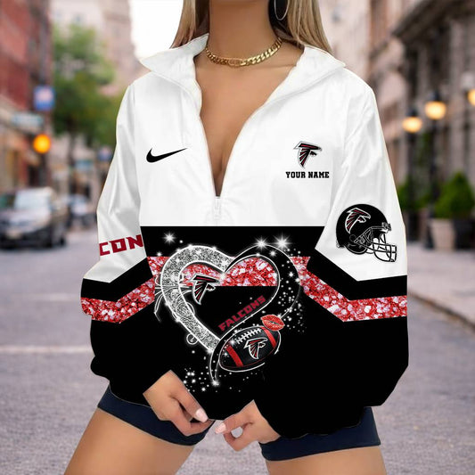 LIMITED EDITION - NEW CUSTOMIZED NFL18 ATF ATLANTA FALCONS V-NECK ZIPPER SWEATSHIRT JACKET