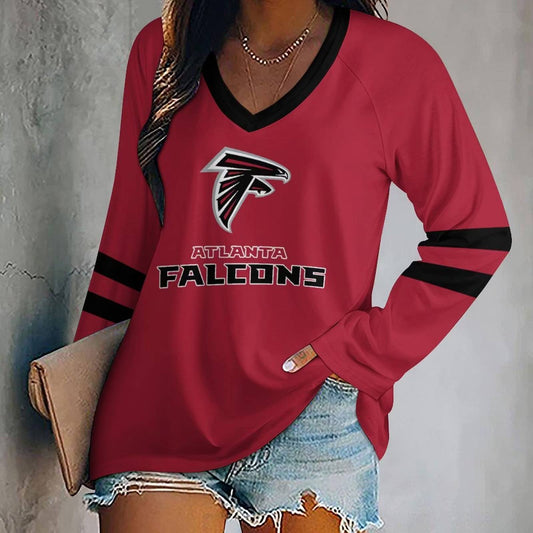 MEGA SALE - NEW CUSTOMIZED NFL18 ATF ATLANTA FALCONS WOMEN'S V-NECK LONG SLEEVED SHIRT