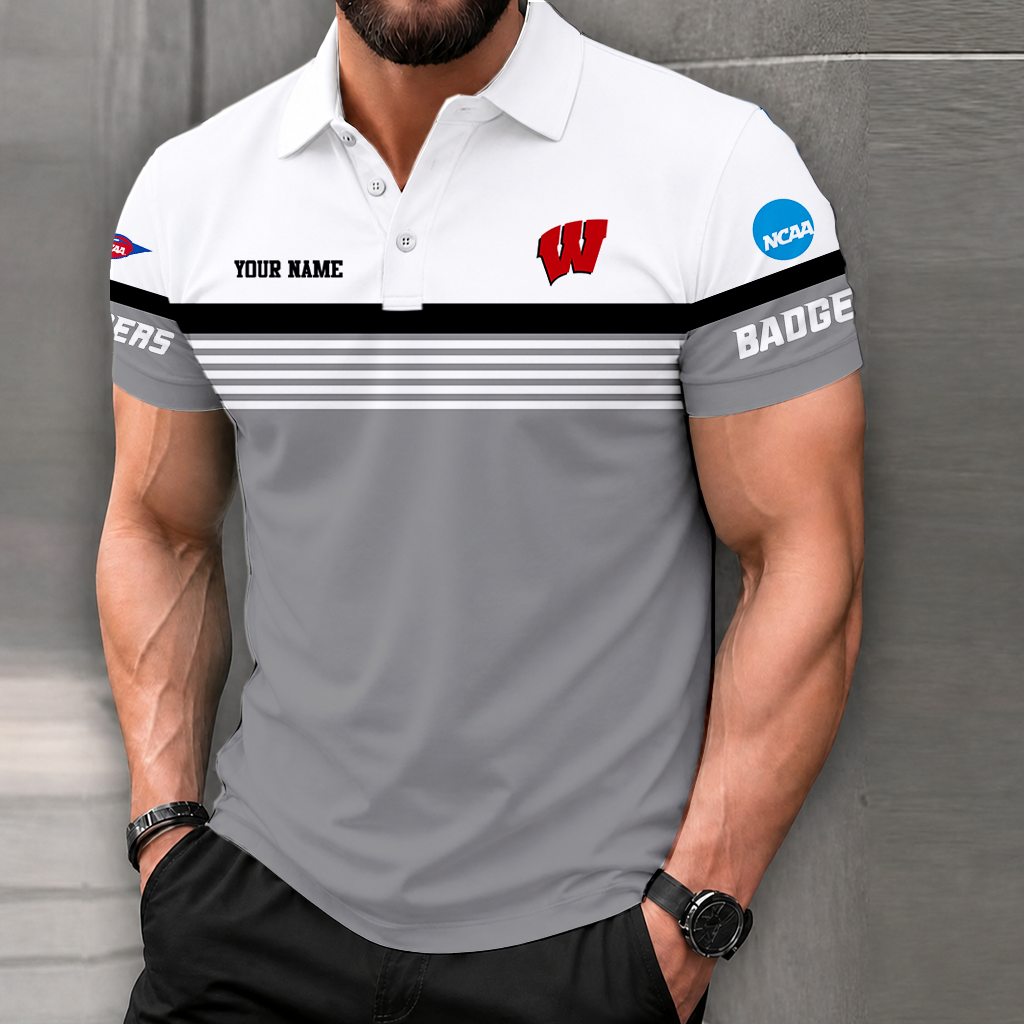 FLASH SALE - NEW CUSTOMIZED NCAA FBS18 WSB WISCONSIN BADGERS POLO SHIRT