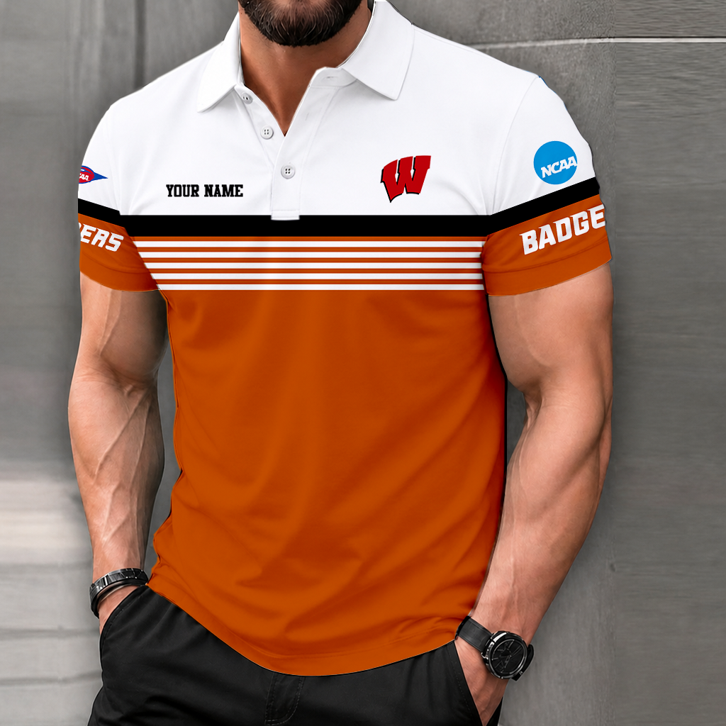 FLASH SALE - NEW CUSTOMIZED NCAA FBS18 WSB WISCONSIN BADGERS POLO SHIRT