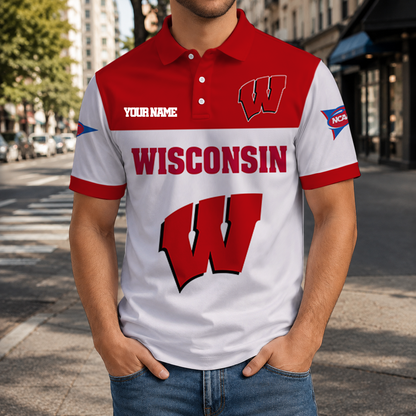 FINAL SALE - NEW CUSTOMIZED NCAA FBS18 WSB WISCONSIN BADGERS POLO SHIRT, ZIP POLO SHIRT & T-SHIRTS