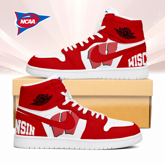 LIMITED EDITION - NEW CUSTOMIZED NCAA FBS18 WSB WISCONSIN BADGERS AIR JORDAN SNEAKERS