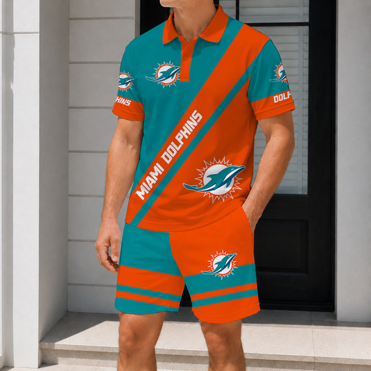 LIMITED EDITION - NEW CUSTOMIZED NFL19 MDP MIAMI DOLPHINS POLO SHIRT & SHORT PANTS SET
