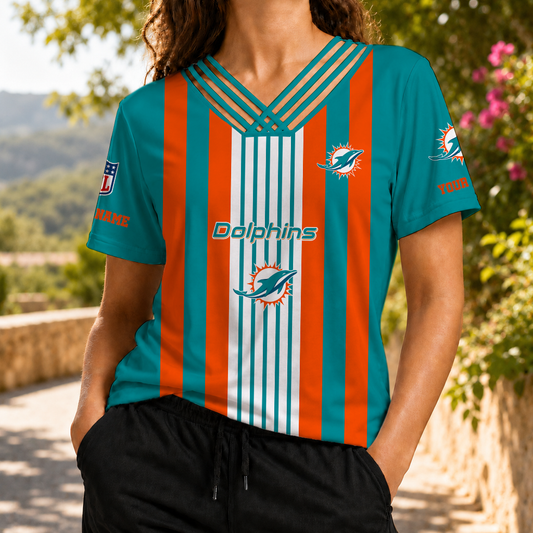 VIRAL EDITION - NEW CUSTOMIZED NFL19 MDP MIAMI DOLPHINS V-NECK SHIRT