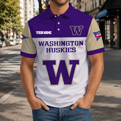 FINAL SALE - NEW CUSTOMIZED NCAA FBS19 WSH WASHINGTON HUSKIES POLO SHIRT, ZIP POLO SHIRT & T-SHIRTS