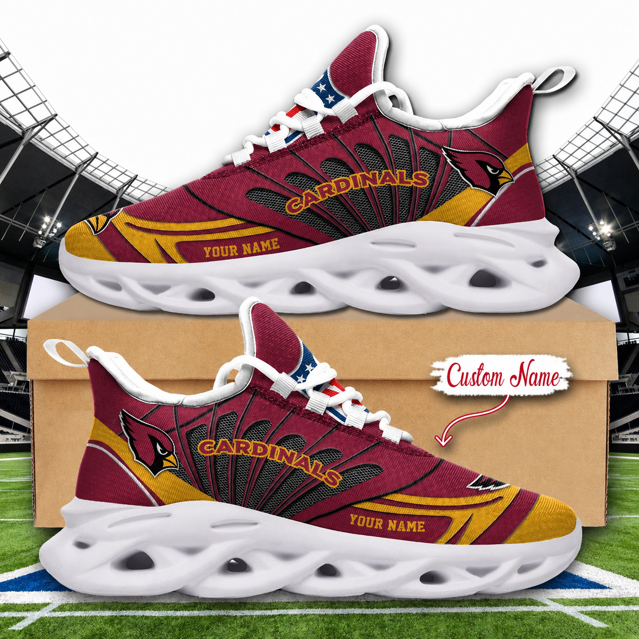 LIMITED EDITION - NEW CUSTOMIZED NFL20 ARC ARIZONA CARDINALS UNISEX MAX SOUL SHOES