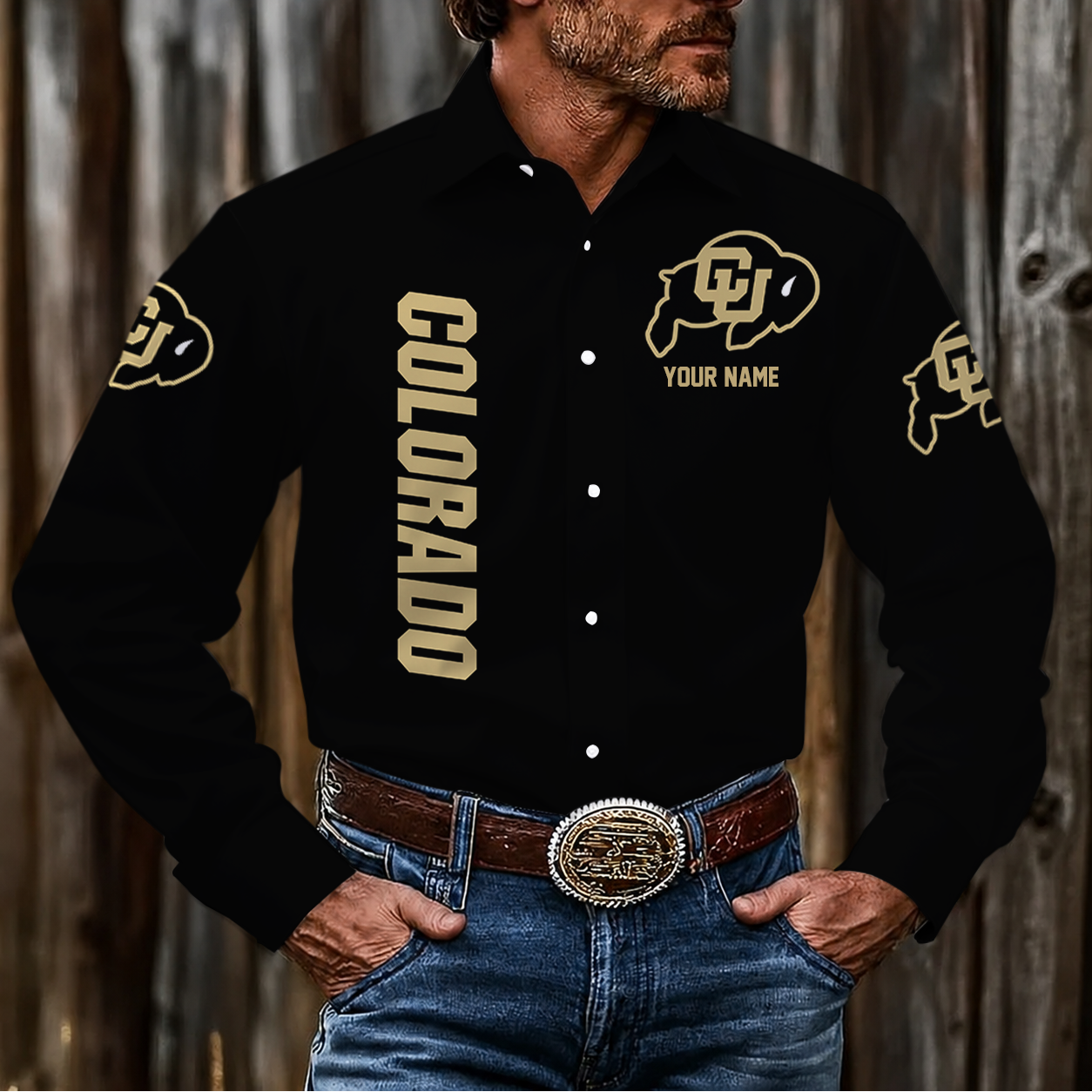 LIMITED EDITION - NEW CUSTOMIZED NCAA FBS20 CRB COLORADO BUFFALOES MEN'S LONG SLEEVE BUTTON-UP SHIRT