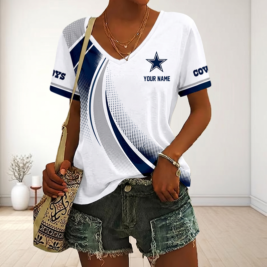 LIMITED EDITION - NEW CUSTOMIZED NFL21 DCB DALLAS COWBOYS V-NECK FEMALE SHIRT