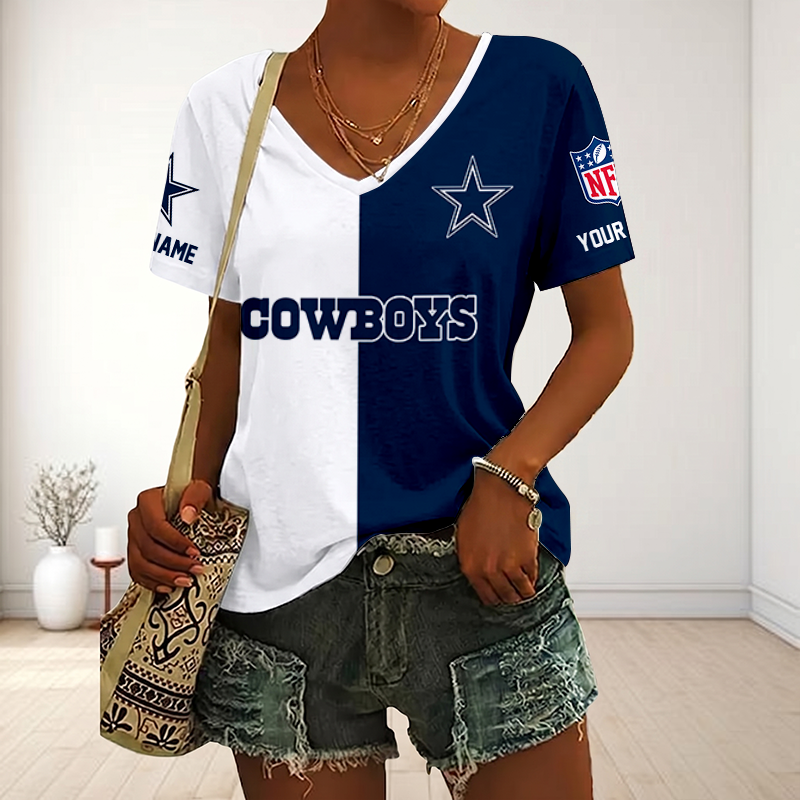 LIMITED EDITION - NEW CUSTOMIZED NFL21 DCB DALLAS COWBOYS V-NECK FEMALE SHIRT