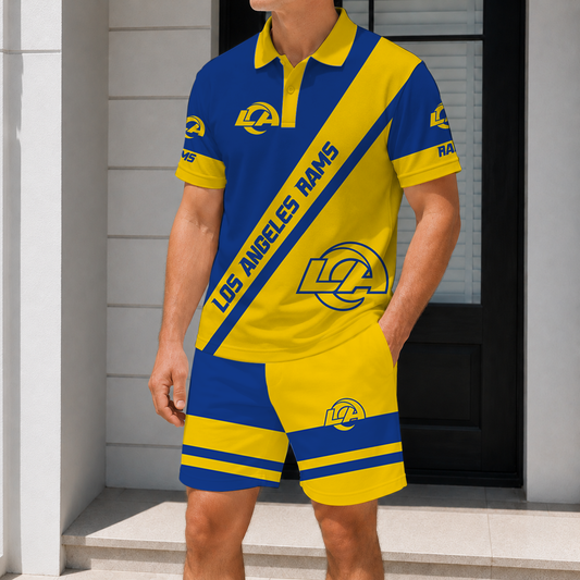 LIMITED EDITION - NEW CUSTOMIZED NFL22 LAR LOS ANGELES RAMS POLO SHIRT & SHORT PANTS SET