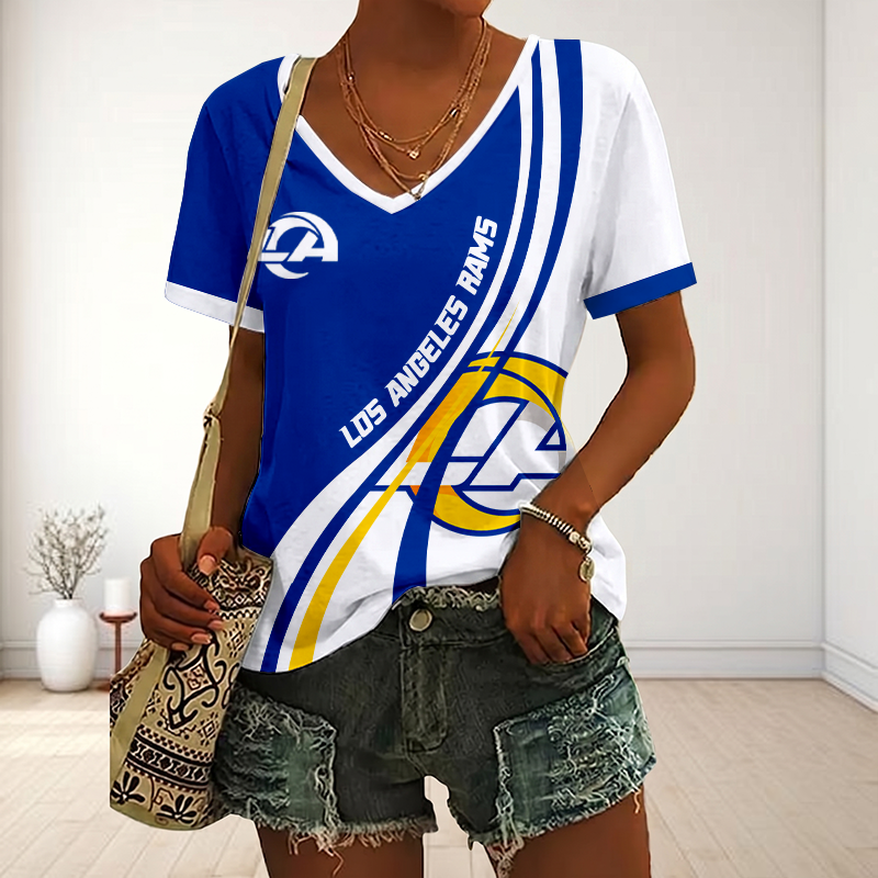 SPECIAL EDITION - NEW CUSTOMIZED NFL22 LAR LOS ANGELES RAMS V-NECK FEMALE SHIRT