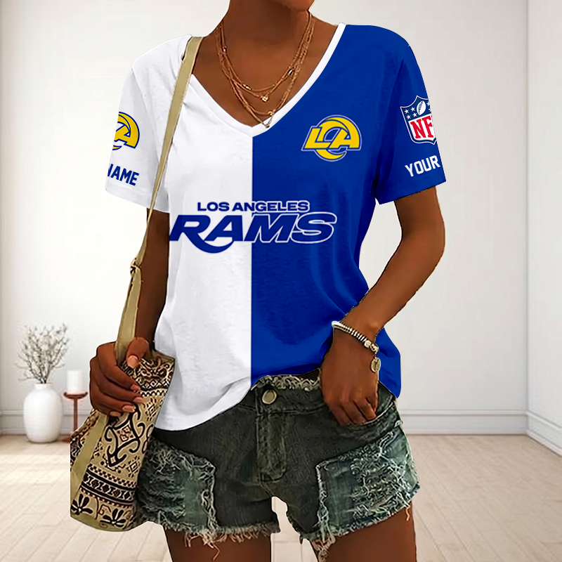 LIMITED EDITION - NEW CUSTOMIZED NFL22 LAR LOS ANGELES RAMS V-NECK FEMALE SHIRT